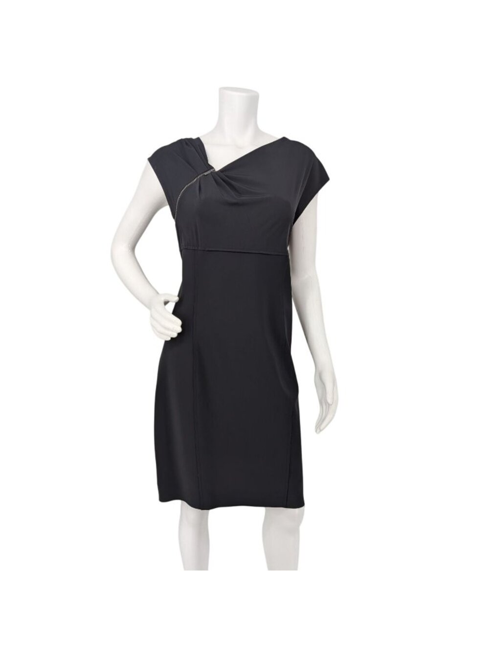 Elie Tahari Black Asymmetrical‎ Zip Sheath Dress Minimalist Cocktail City Large